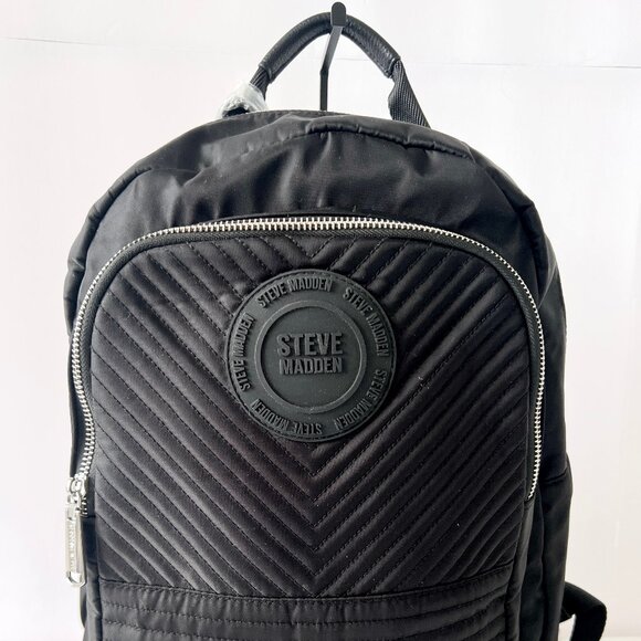 Steve Madden Black Two-Pocket Nylon Padded Backpack Bag W/ Detachable Pouch, NWT - Picture 2 of 16